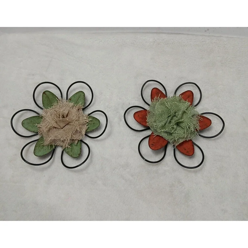 Distressed Metal Wire Flower Wall Decor 2-Piece Set Rustic Farmhouse Art 8